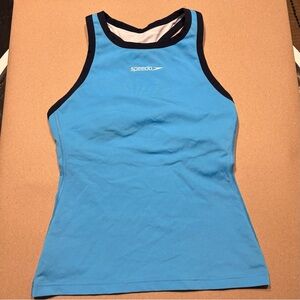 Speedo Women’s Light Blue Swim Tank with Navy Trim